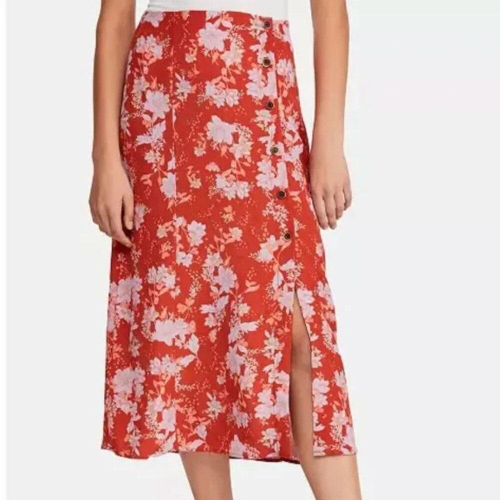 Free People Retro Love Midi Floral Skirt in Burnt Orange Size 0